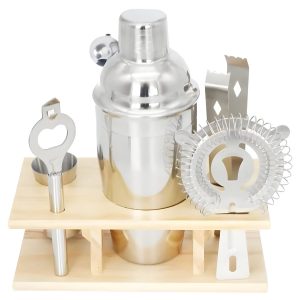 Juego de coctelería con soporte de bambú