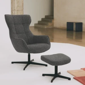 Sillón tapizado en tela bouclé con Ottoman Elsa