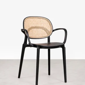 Silla de Comedor en Polipropileno Madera y Ratán con Reposabrazos Calista Arms