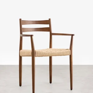 Silla de Comedor en Madera y Cuerda Trenzada con Reposabrazos Nona Arms
