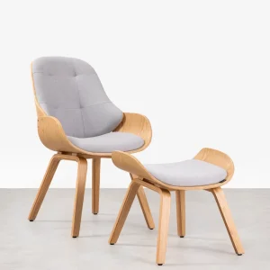 Sillón de Madera Tapizado en Tela y Lino con Reposapiés Benson